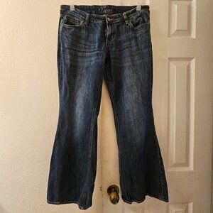 The diva old navy blue denim jeans beige embroidered pockets 12R